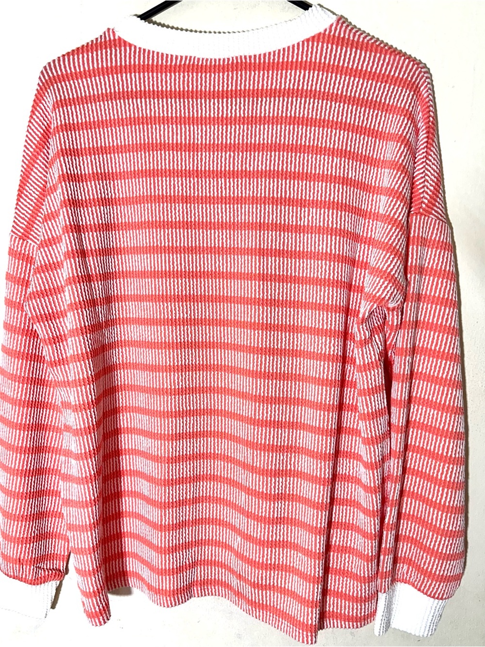 Zenana Raised Rib Striped Pullover & Wide Leg Pants Set Women’s Coral - Picture 4 of 9
